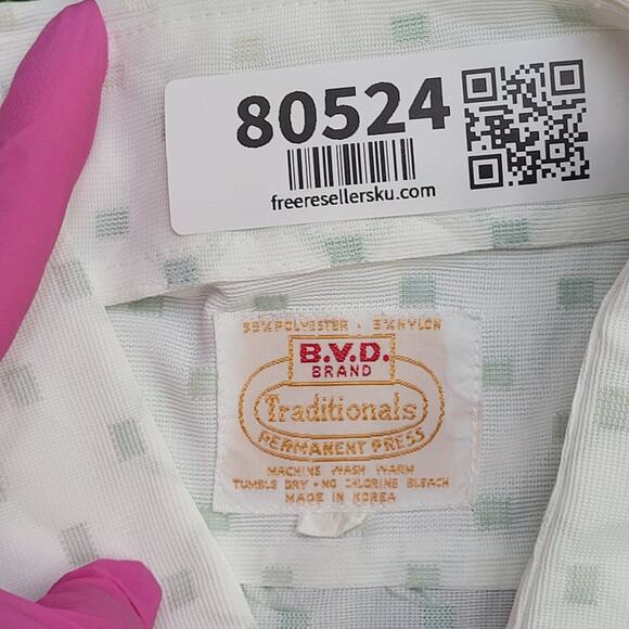 Vintage Polka AOP Button Shirt XL 24x30 White Green - Picture 8 of 10